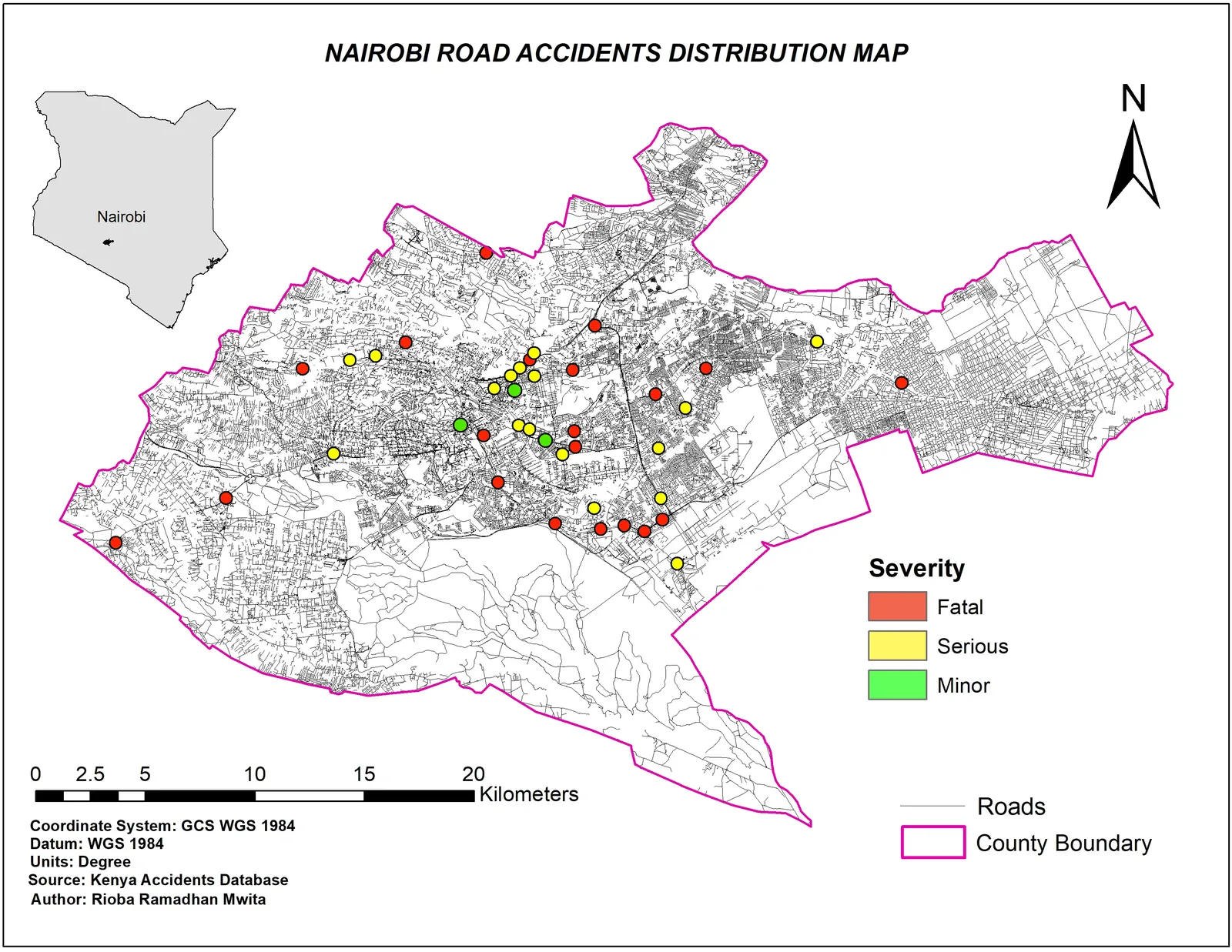 Road accident distribution map of Nairobi