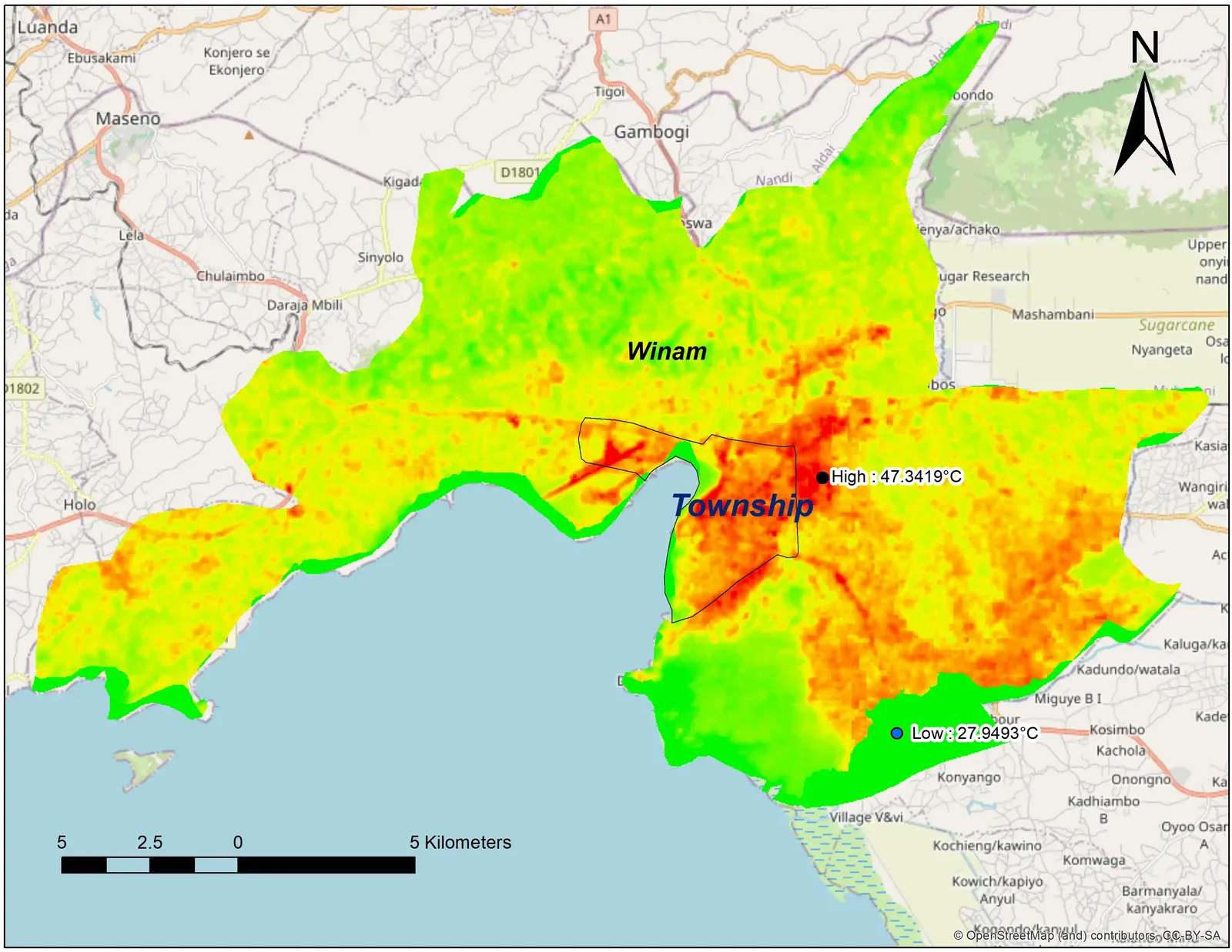 Urban heat island map of Kisumu City